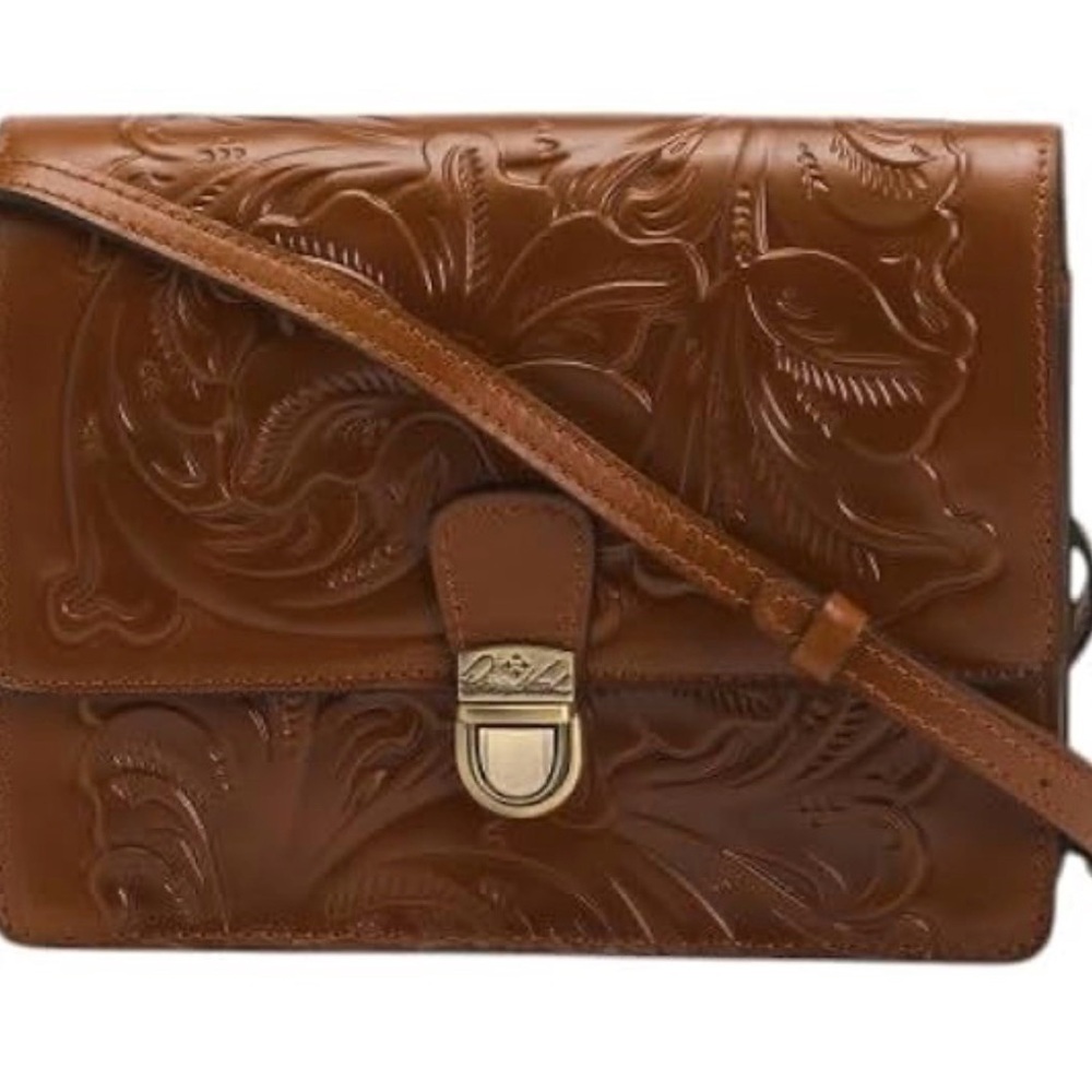 Patricia Nash Tooled Leather Crossbody in Cognac Brown
